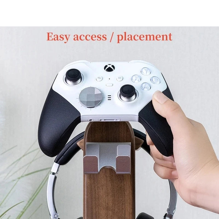 Walnut Wood Gaming Controller Dock with Headset Holder