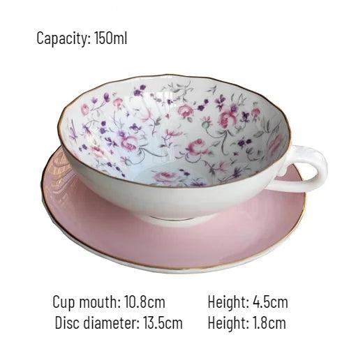 Charming English Tea Time Set: Luxurious Bone China Cups with Elegant Ceramic Plates