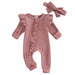 Autumn Ruffled Baby Girl Jumpsuit with Matching Bow Headband - Cozy Solid Color Romper for Newborns 0-12 Months