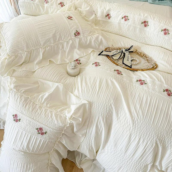 Elegant Seersucker Lace Ruffle Bedding Set