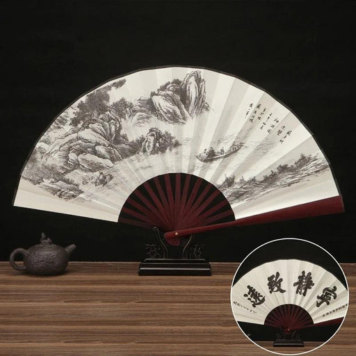 Vintage Silk Folding Fan with Bamboo Handle - Stunning Handheld Accessory for Celebrations and Home Sophistication