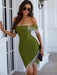 Sizzling Army Green Off Shoulder Mini Dress with Vibrant Red Diamonds - Summer 2023 Glam Collection