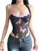 Floral Lace Backless Mesh Bodysuit with Spaghetti Straps and Bow Detail for Women