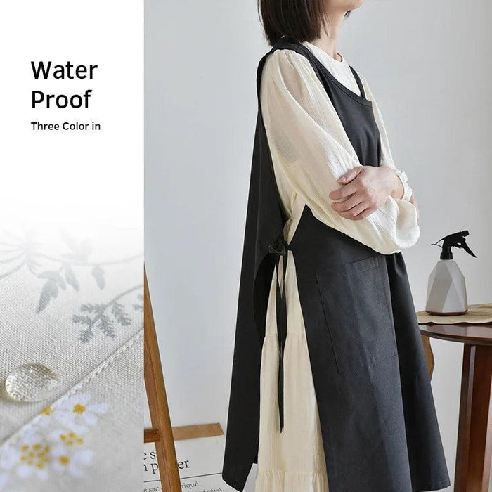 Chic Waterproof Apron for Culinary and Gardening Mastery - Adjustable Cotton-Linen Blend