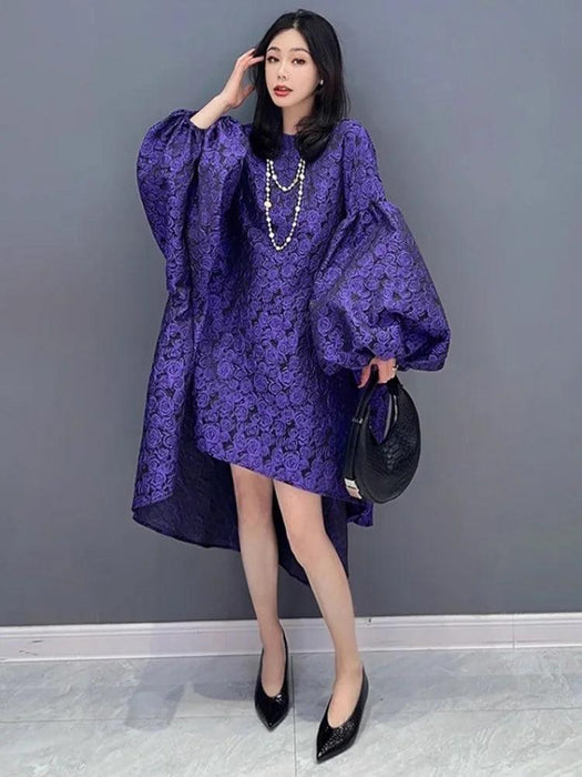 Batwing Sleeve Solid Color Dress for Autumn