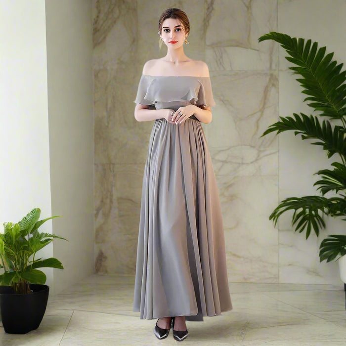 Elegant Off-Shoulder Pleated Gowns for Bridesmaids and Formal Events