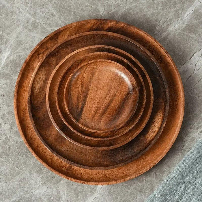 Acacia Wood Japanese Tableware Collection - Stylish Plates & Serving Tray for All Occasions