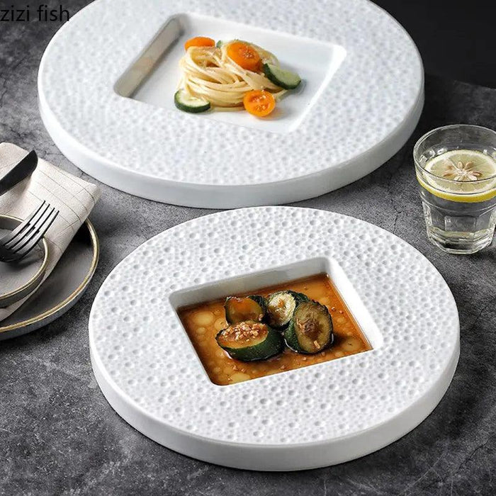 Elevate Your Culinary Presentation with Elegant Stone-Inspired Ceramic Plate Set