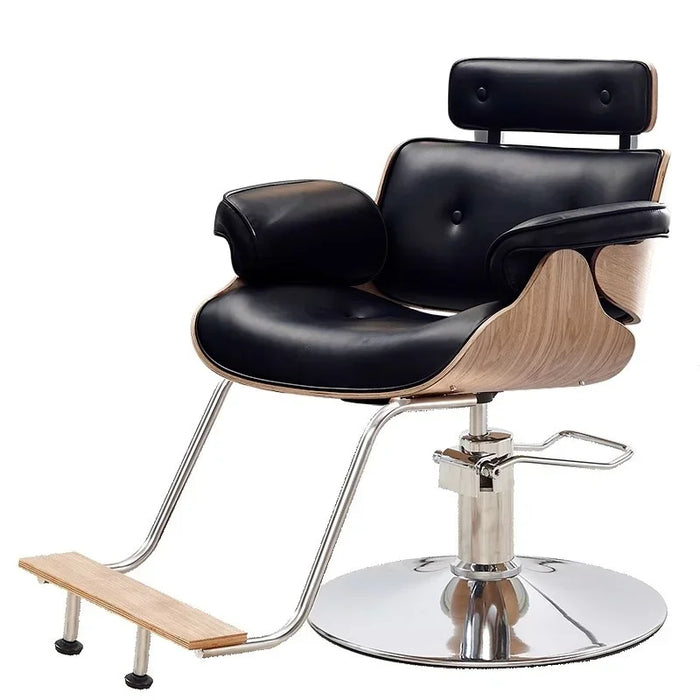 Elegant Walnut Leather Ergonomic Swivel Salon Chair