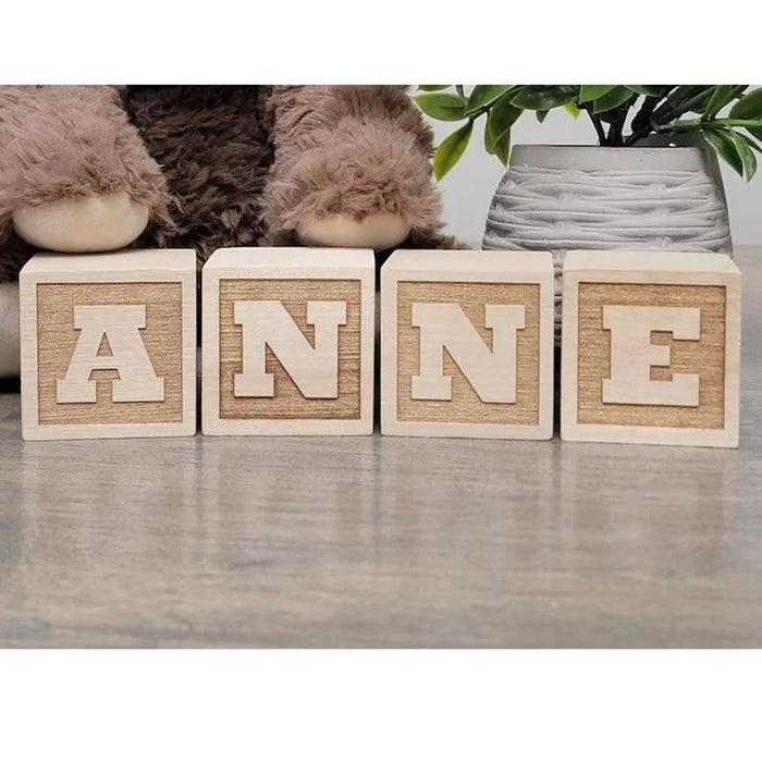 Custom Engraved Birch Wood Name Blocks - Personalized Letter Tiles for Children's Room Decor