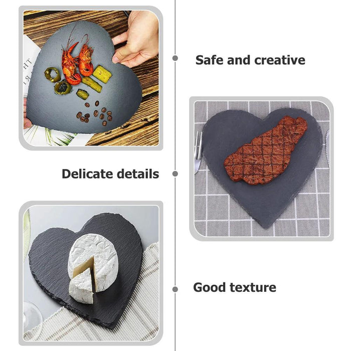 Charming Natural Slate Heart-Shaped Serving Tray Set for Culinary Delights