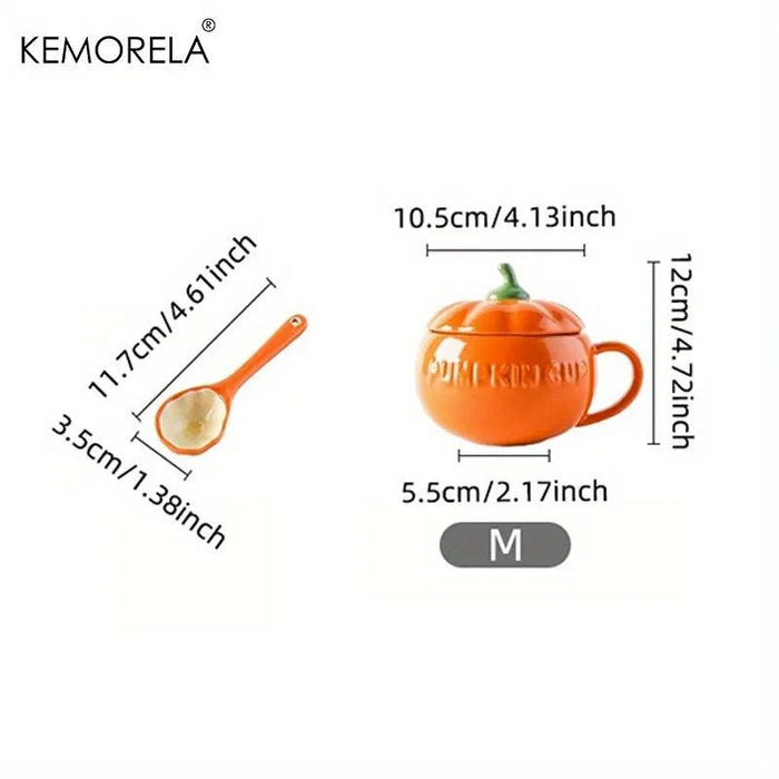 Kawaii Pumpkin Shaped Ceramic Mug Set - Adorable Halloween Drinkware for Soup and Beverages