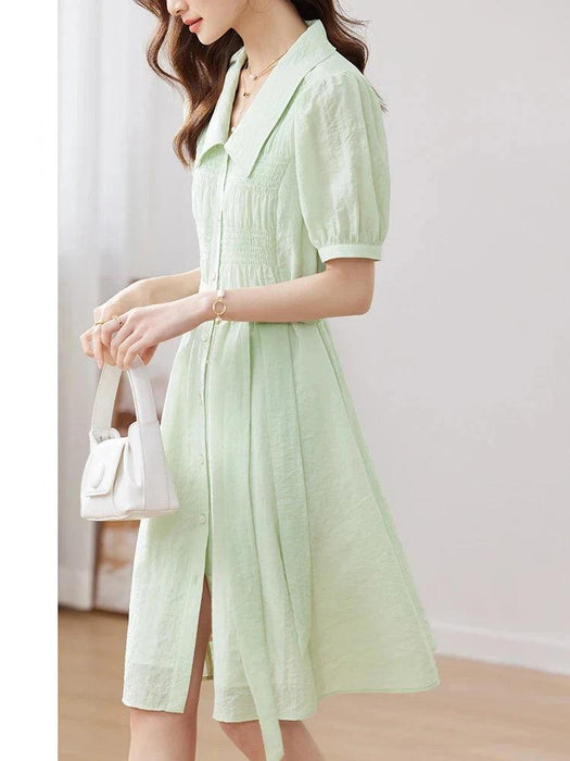 Summer Elegance: Light Green Smocked A-Line Dress with Belt