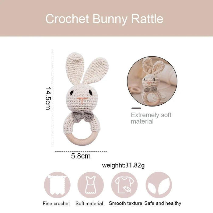 Eco-Friendly Handmade Crochet Baby Rattle with Wooden Teether