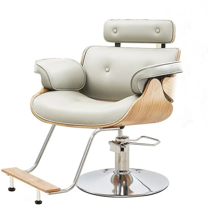 Elegant Walnut Leather Ergonomic Swivel Salon Chair