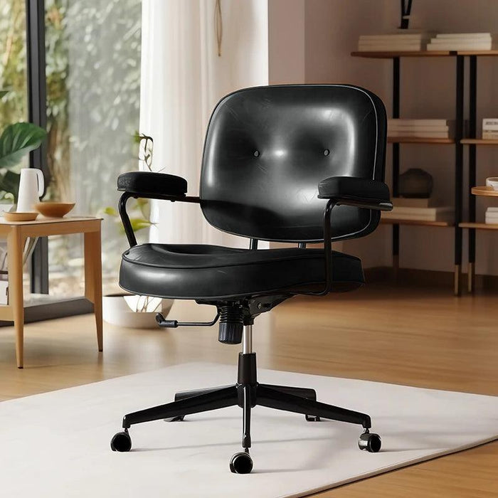 Elegant White Leather Rolling Desk Chair with Swivel Motion