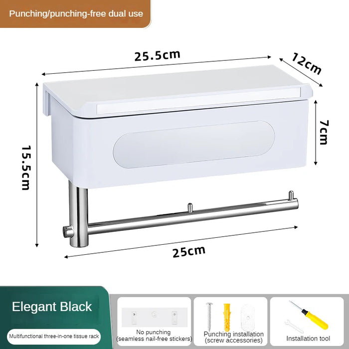 Wall-Mounted Rotating Tissue Paper Holder with Built-in Storage Organizer