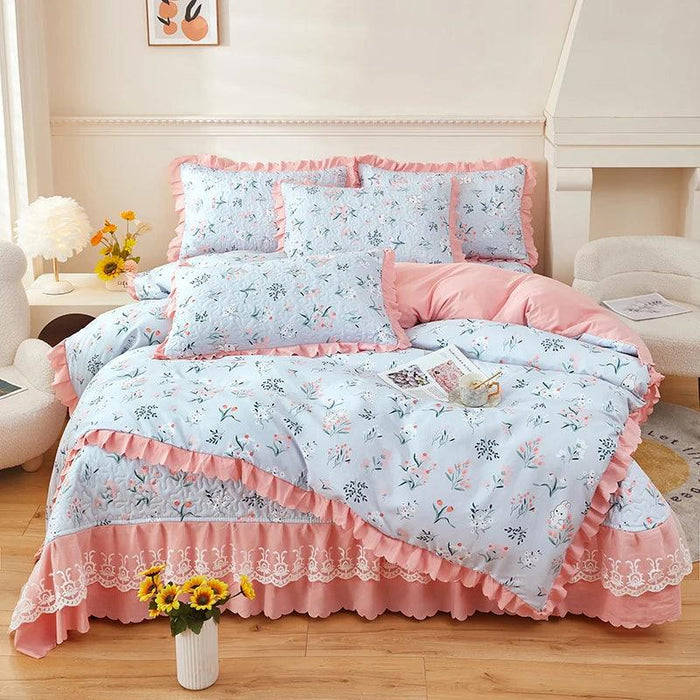 Chic Floral Ruffle Queen Bedding Set