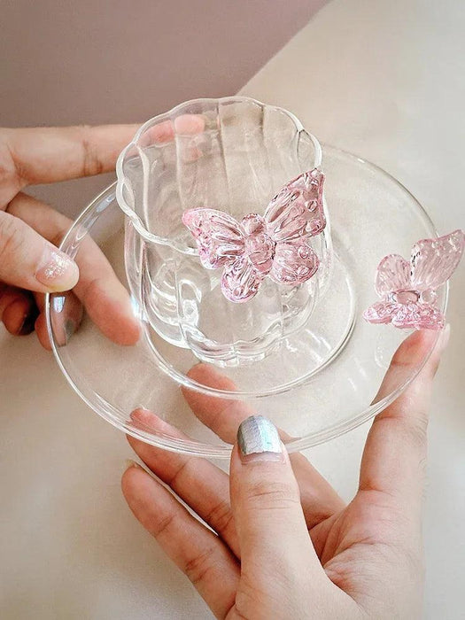 Charming Pink Bow Glass Cup and Saucer Set - 150ml Kids' Drinkware Gift