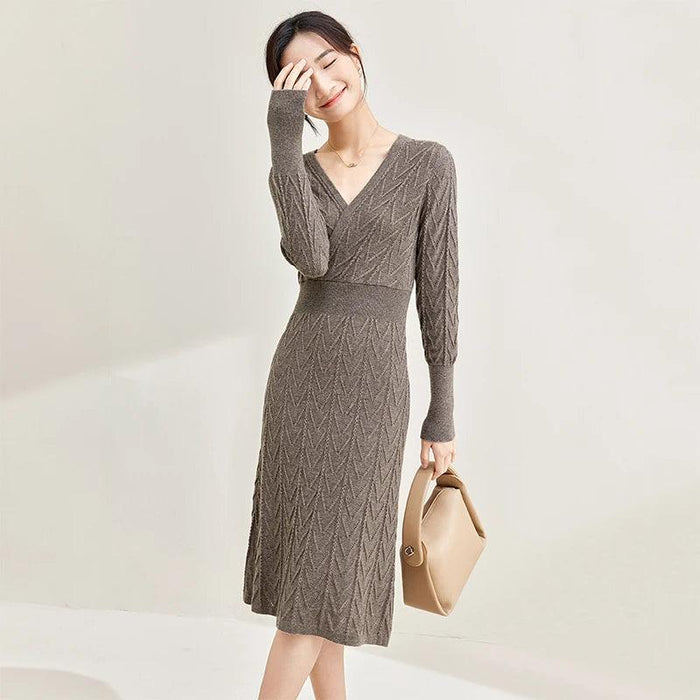 Chic Vintage Knitted Long Sleeve Dress for Women