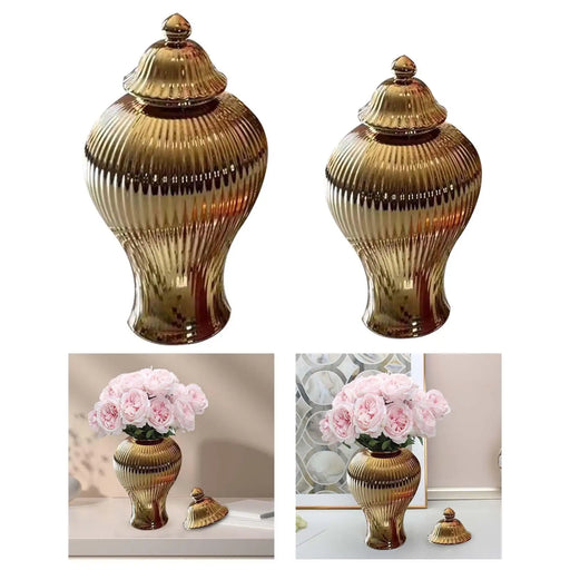 Sophisticated Ceramic Flower Vase and Ginger Jar Duo: Stylish Decor and Practical Storage Solution