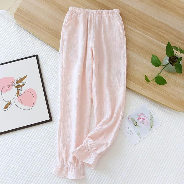 Lightweight Double-Layer Cotton Lounge Pants for Women - Cozy Sleepwear Bottoms