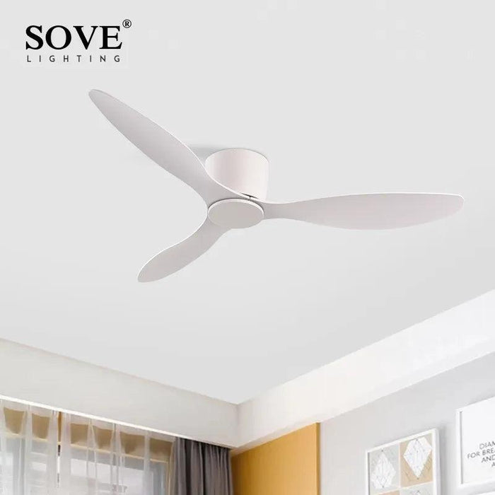 Modern Black and White Remote-Controlled Low Profile Ceiling Fan - 30W DC Motor - No Light - Sleek Design - 220V