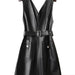 Chic Customizable Black Faux Leather Midi Dress with Pockets for Women - Perfect Bodycon Clubwear