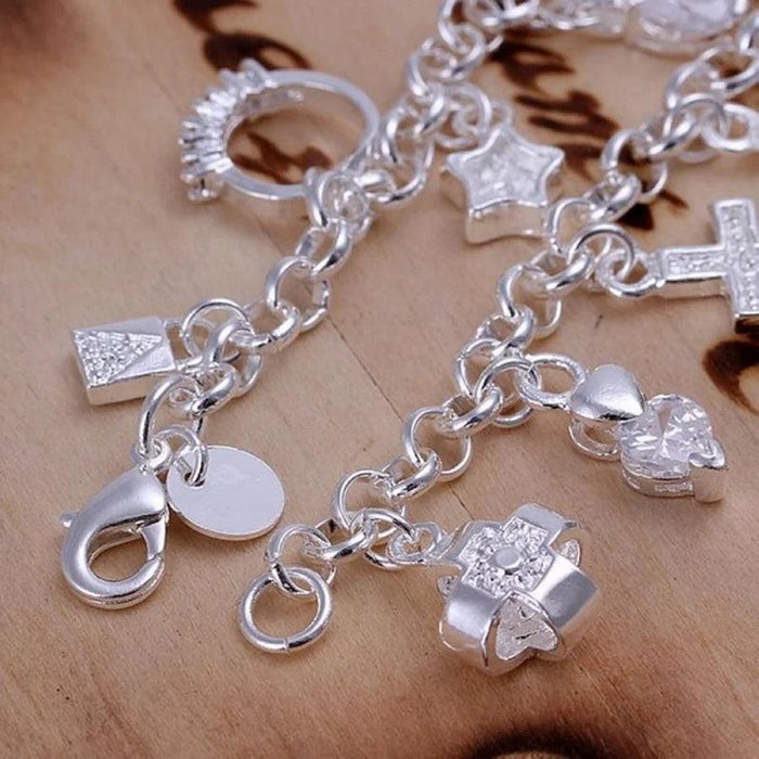 Elegant 925 Sterling Silver Heart Charm Bracelet - A Cherished Reminder of Love