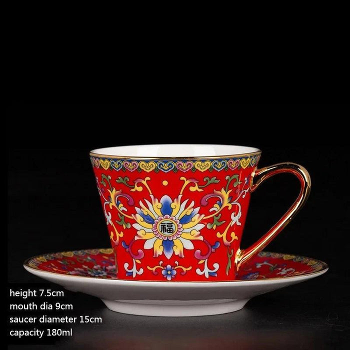 Royal Heritage Enamel Porcelain Tea and Coffee Cup Set with Artistic Borders