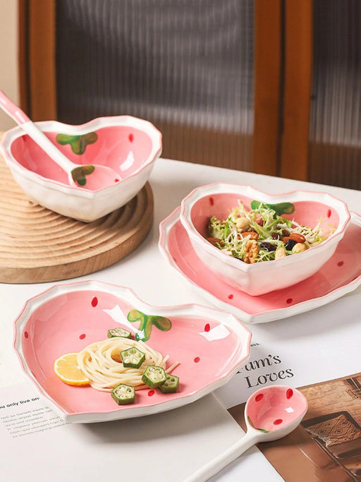 Strawberry Bliss Dining Collection: Bowl, Spoon, and Plate Set