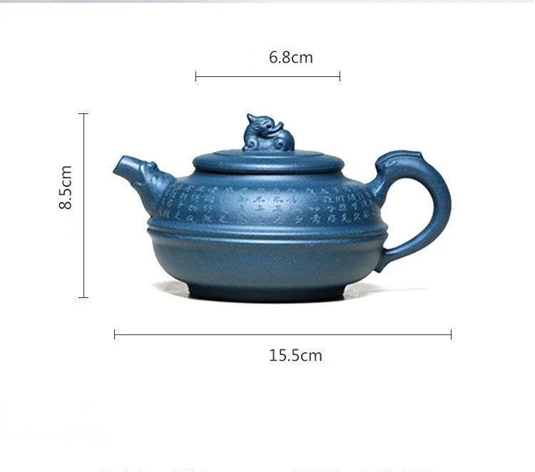 Artisan 340ml Yixing Teapot with Beautiful Blue Accents - Luxury Zisha Tea Set