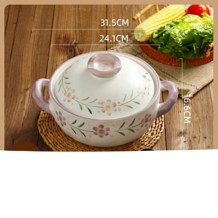 Elegant Japanese Taro Clay Casserole with Purple Floral Design for Gas Cooking: Experience Authentic High-Heat Culinary Traditions