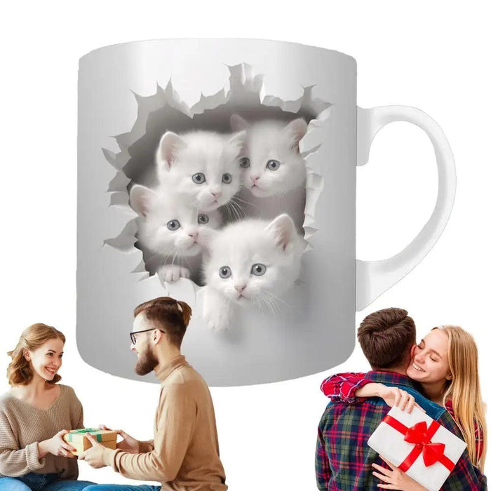 Charming 3D Cat Enthusiast's Ceramic Mug with Enchanting Feline Artwork and Peaceful Scenery