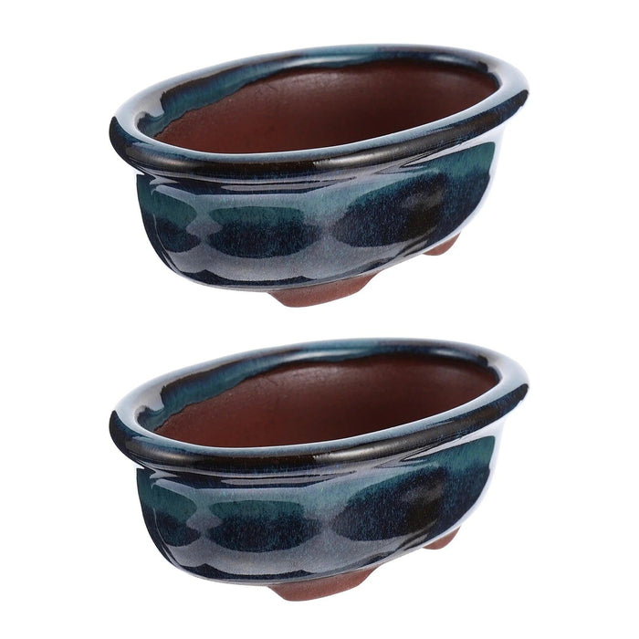 Set of 2 Elegant Blue Ceramic Planters for Indoor and Outdoor Decor, Perfect for Bonsai and Plant Showcases