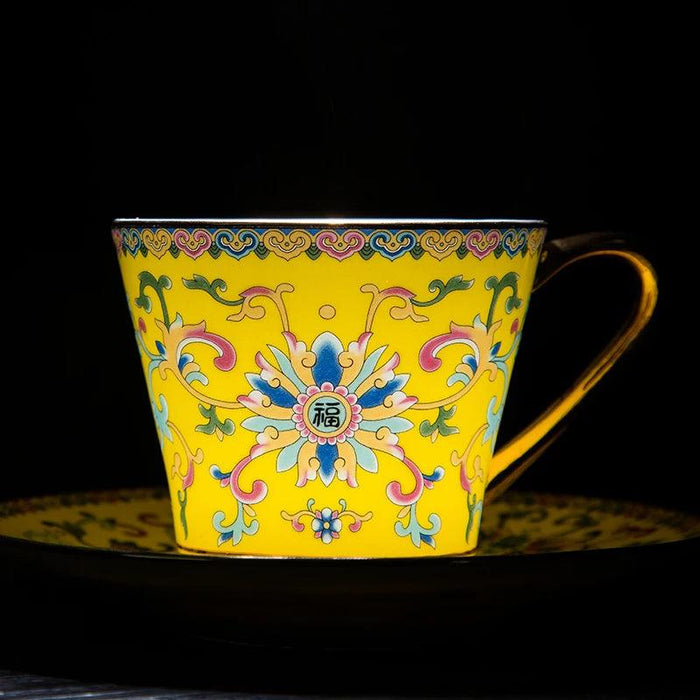 Royal Heritage Enamel Porcelain Tea and Coffee Cup Set with Artistic Borders