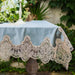 Luxurious White Gold Velvet Table Cover with Lace Detailing - Exquisite Dining Room Style