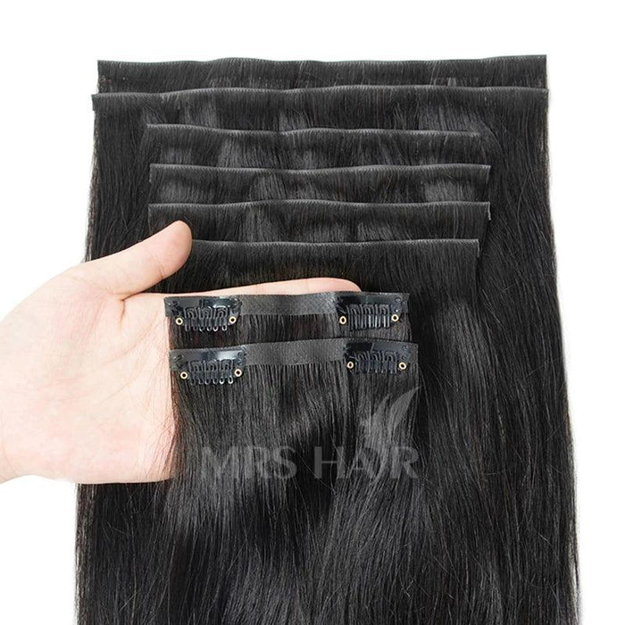 Invisible Seamless Clip-In Human Hair Extensions - 8 Piece Set, 100G/120G, 12-22 Inch Lengths