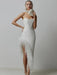 Elegant Strapless Black and White Feather Detail Bodycon Dress for Women