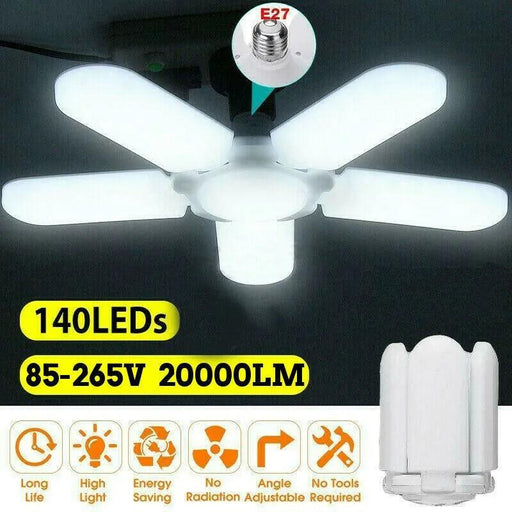 85W Adjustable LED Garage Ceiling Light with Foldable Blades - Energy-Efficient E27 Industrial Lamp