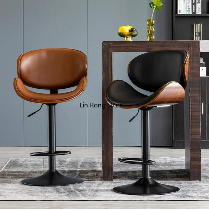 Elegant Genuine Leather Swivel Bar Stool - Chic Modern Seating Solution