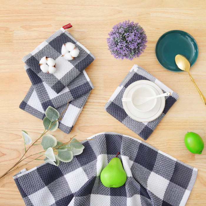 Elegant Cotton Waffle Weave Kitchen Towel and Scrubbing Pad Collection