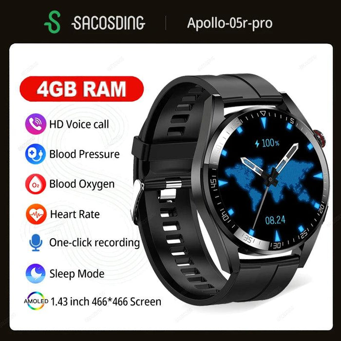 Advanced 4G RAM Smartwatch with Always-On Display - Bluetooth Calling, Health Monitoring, Music Storage - Compatible with Android & iOS