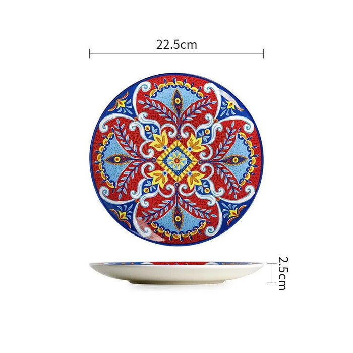 Vibrant Underglaze Ceramic Dinner Plates for Steak, Pasta, and Salad - Stylish Dishware for Your Kitchen