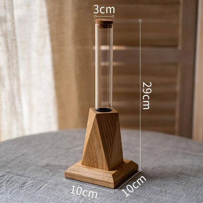 Nordic Chic Glass Test Tube Vase Collection with Wooden Stand - Stylish Hydroponic Plant Display