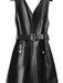 Sleek Black Faux Leather V Neck Sleeveless Midi Dress with Pockets - Customizable