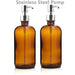 Set of 2 Stylish Amber Glass Soap Dispensers with Rust-Resistant Stainless Steel Pumps - 16 Oz