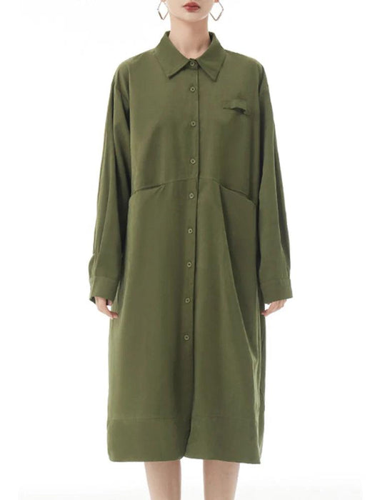 Plus Size Women's Green Midi Shirt Dress with Pockets