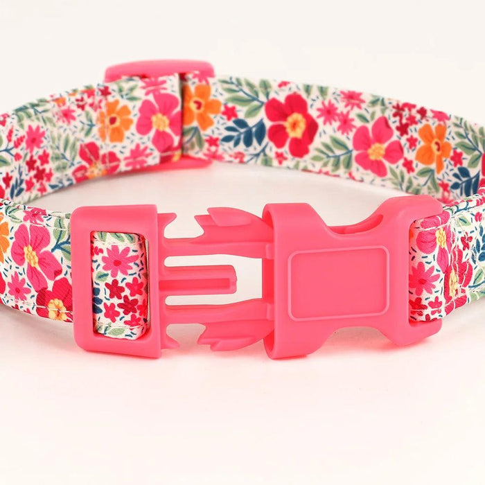 Floral Patterned Adjustable Dog Collar with Bowknot - Padded Nylon for All Breeds