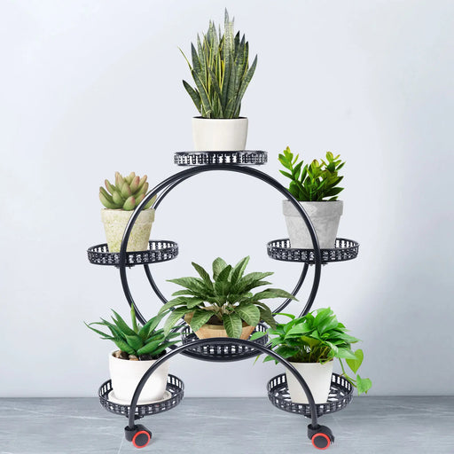 Elegant Metal Plant Stand with 6 Pot Holders and Wheels - Perfect for Indoor and Outdoor Greenery